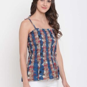 Women's Rayon Printed Casual Summer Style Tie Shoulder Straps Free Size Tank Top ( Multi15)